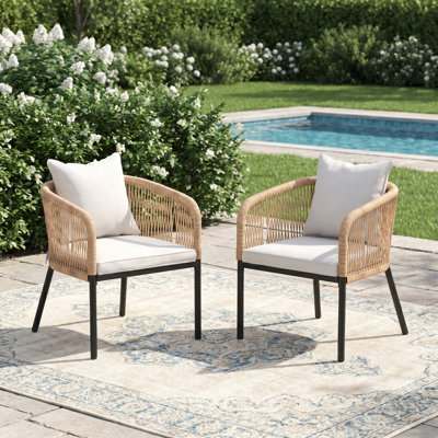 Fauteuil de salle à manger de patio moderne en rotin en PE avec coussins