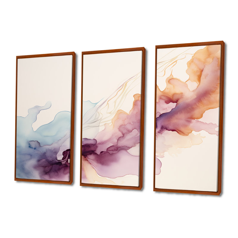 Concettina - ensemble d'art mural abstrait à encre liquide, H 40 po x l 60 po x P 1 po, Cadre flottant brun