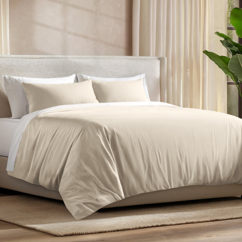 Ensemble de couette en rayonne de bambou, Sable, Housse de couette simple + 1 taie décorative stan