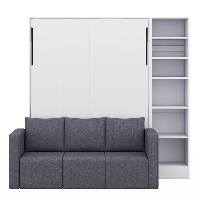 Lit escamotable Verlina avec canapé et tablettes, Double