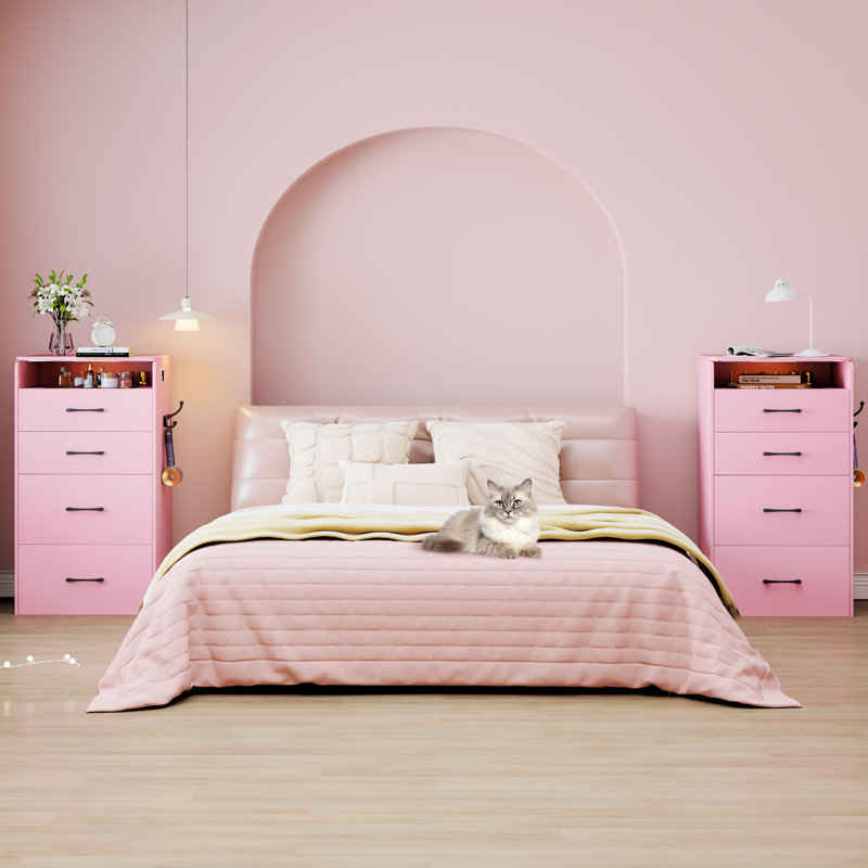 Dressing Table with Mirror, Black, Pink