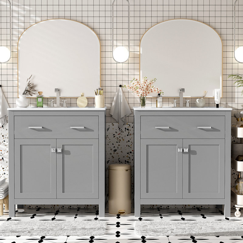 60" Modern Bathroom Vanity Set with Double Vanities (Separate), Gray