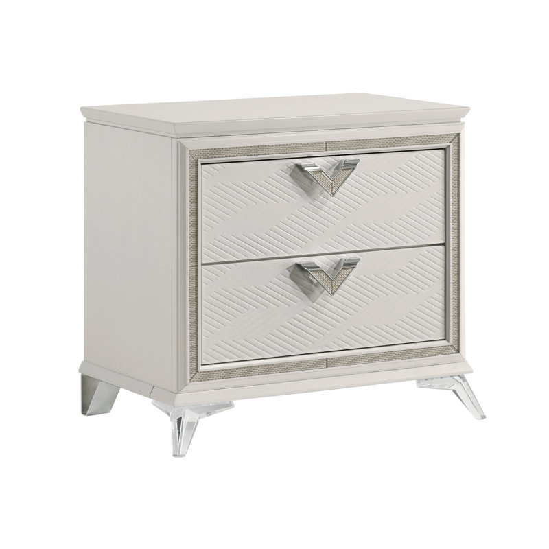 Table de chevet à 2 tiroirs avec finition blanche antique