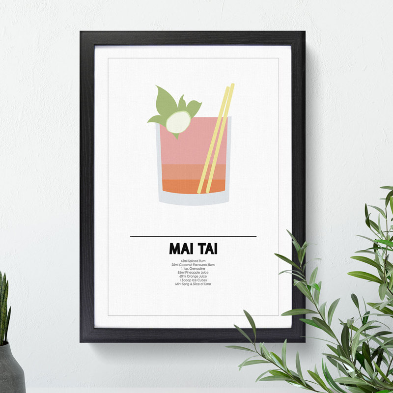 Mai Tai Cocktail - Picture Frame Graphic Art, 48cm H x 36cm W x 2cm D, Walnut Framed