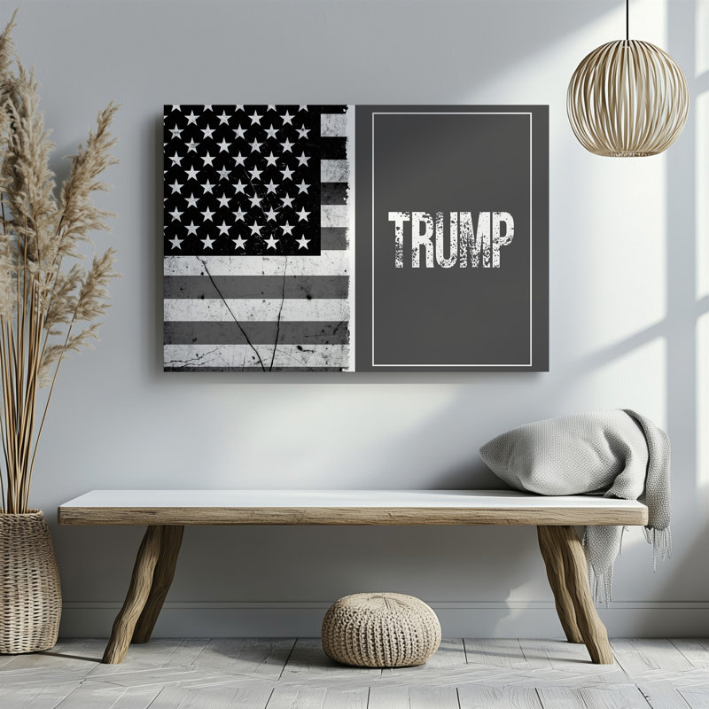 Reproduction d'art graphique sur toile avec un drapeau américain vieilli et un art mural noir sur fond d'étoiles