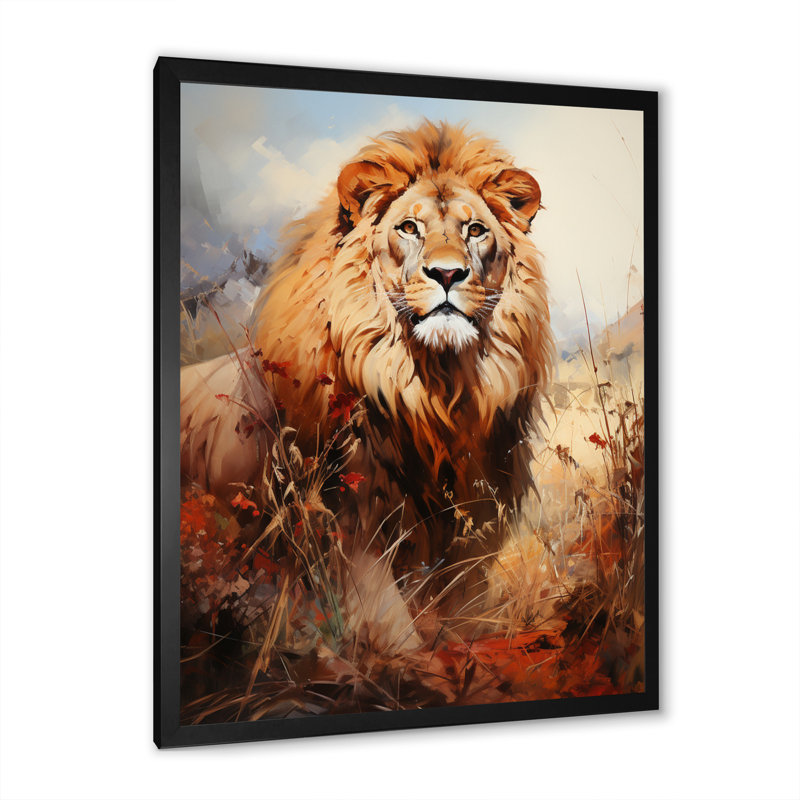 Lion en plein air I sur toile, H 20 po x l 12 po x P 1 po, Cadre photo noir