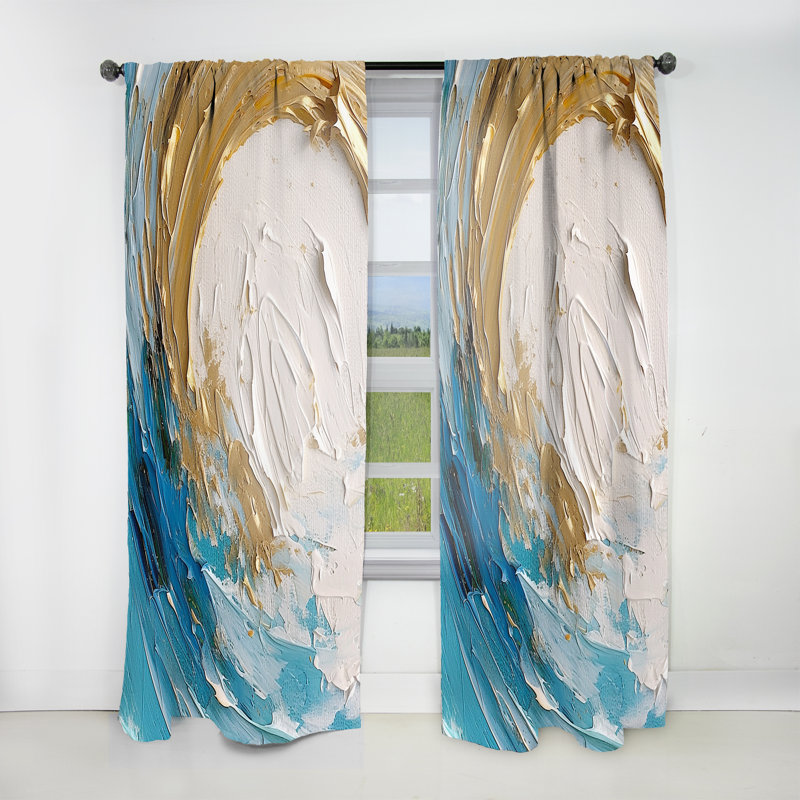 Gold And Turquoise Spiral Nebula - Abstract Spirals Room Darkening Abstract Curtain - 1 Panel, 52" W x 90" L