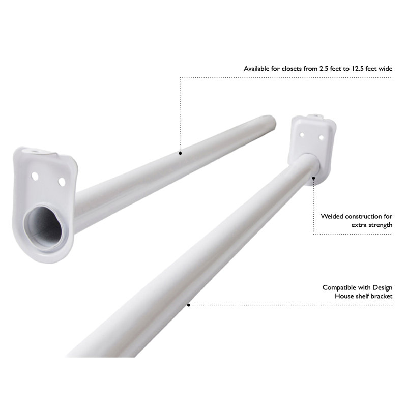 Adjustable White Steel Closet Rod, 30-48 Inch