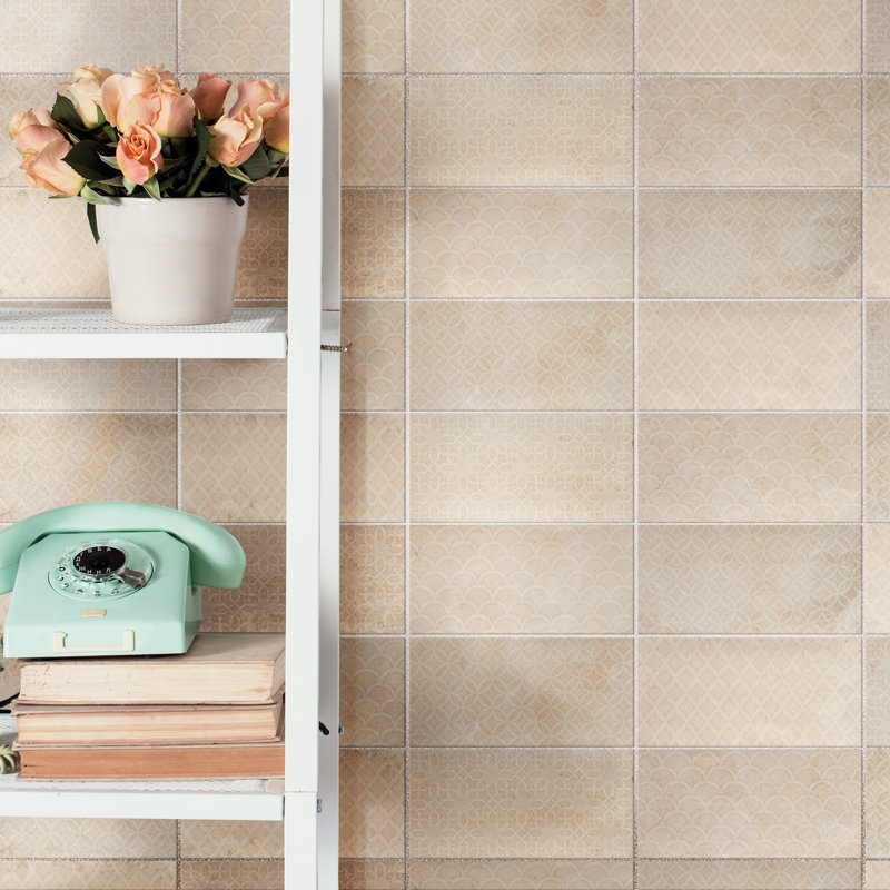 Camden 8" x 4" Ceramic Patterned Subway Tile, Beige