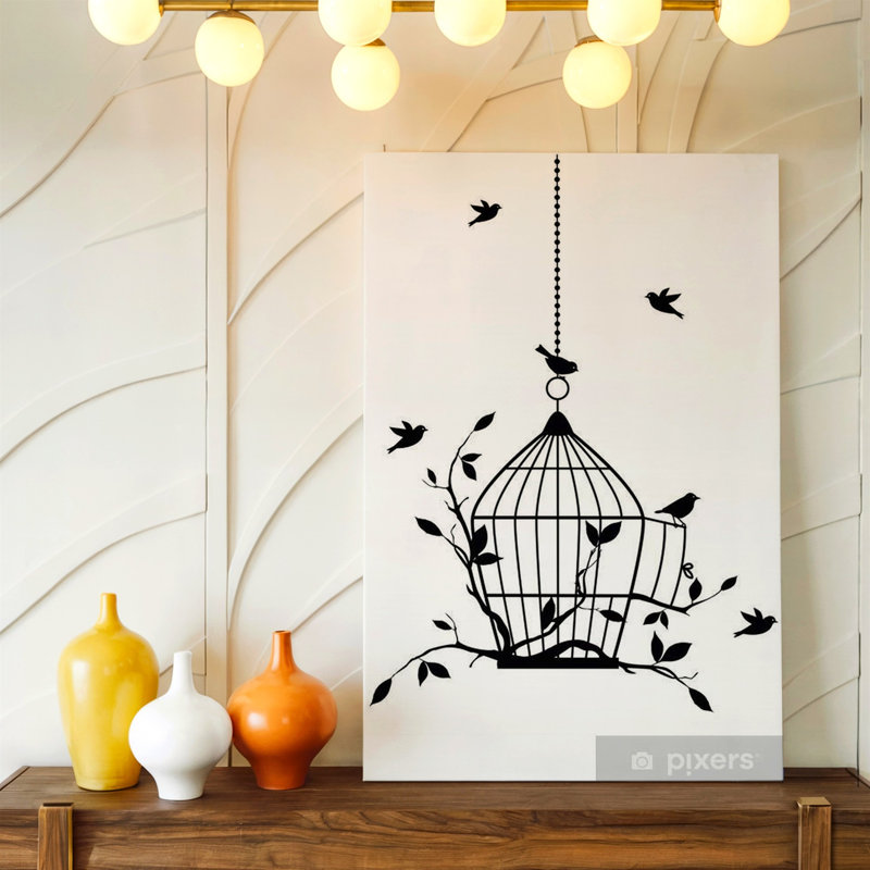 Bird Nest Eggs Branches Black White Line Drawing Nature Print Decor Canvas Wall Art Print, Black White Decorative Artwork For Living Room Bedroom Office, Hallway Gallery Wall Home Decor