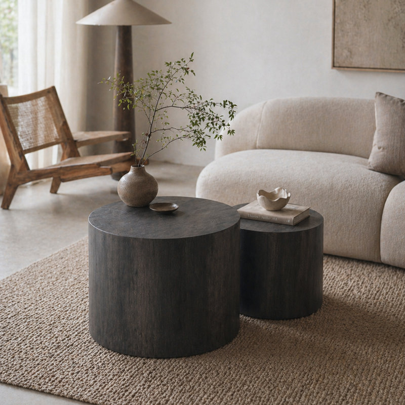 Ensemble de tables basses gigognes Rune, Black Woodgrain