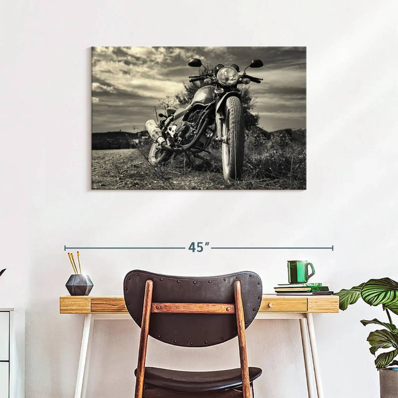 Motocyclette d'extérieur rétro sur toile, H 24 po x l 36 po x P 1,25 po