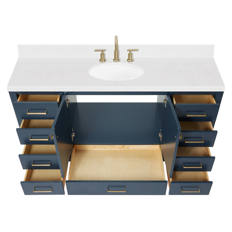  Meuble-lavabo simple 60,25 po avec comptoir en quartz, Bleu minuit