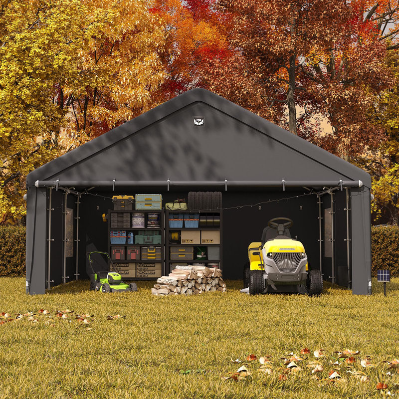 20 X 20 Ft Heavy Duty Carport, Durable Garage with Galvanized Steel Frame & Removable Sidewalls, Dark Gray, Gray