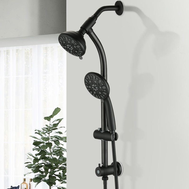 Matte Black Shower With Stainless Steel And Design Slide Bar Showerhead Overhead Rainfall 7 Functions