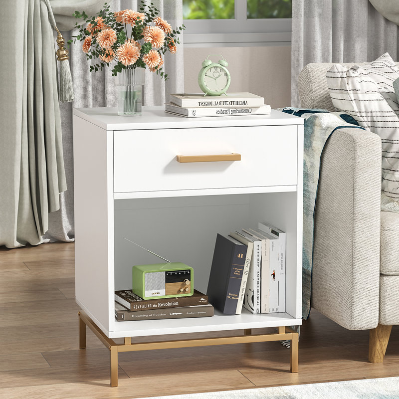 1-drawer Nightstand With Open Storage Side Table (set Of 2)