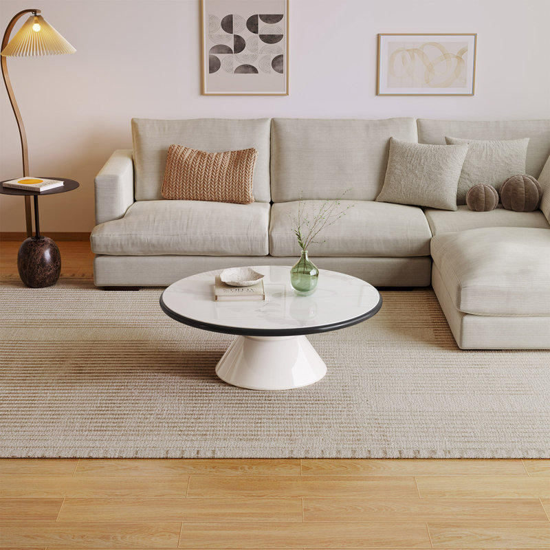 71 cm Round Marble-Pattern Glass Coffee Table