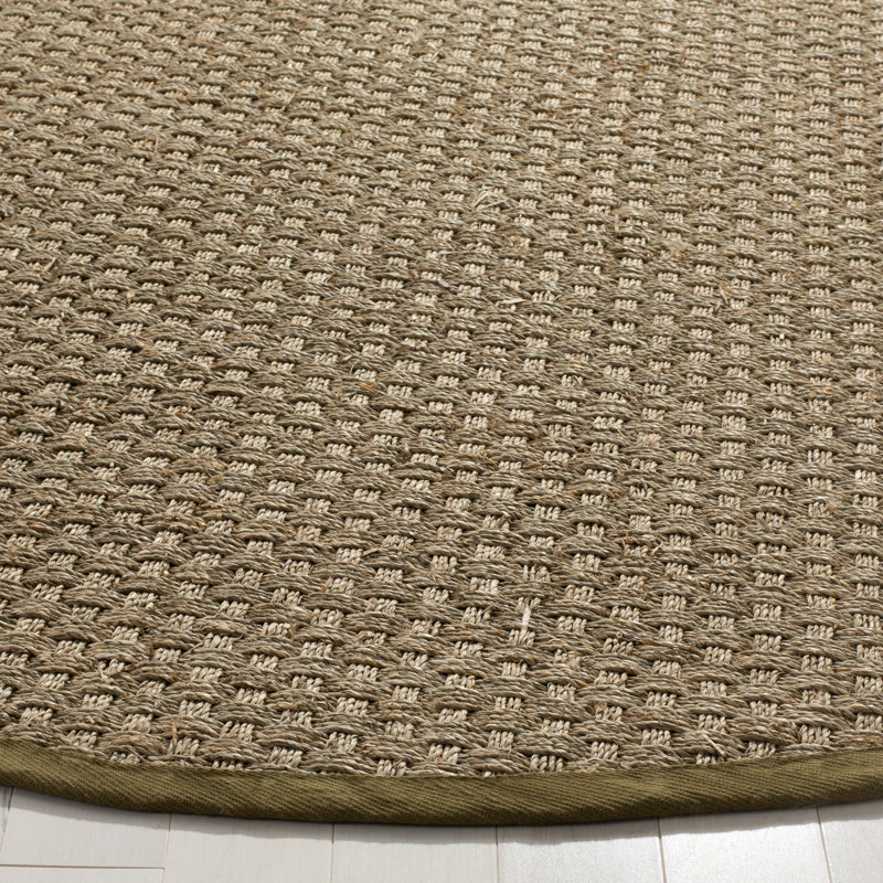 Auckland Bamboo Slat/Seagrass Natural/Olive Area Rug, Round 6'