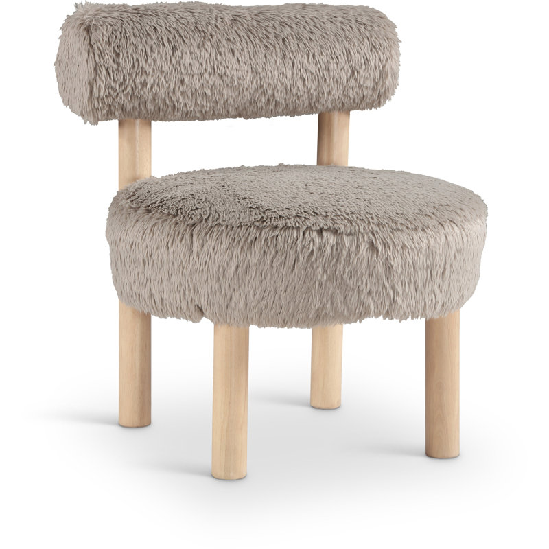 Fauteuil d'appoint rembourré Ambre, Naturel, Tissu beige en peau de mouton végétalien