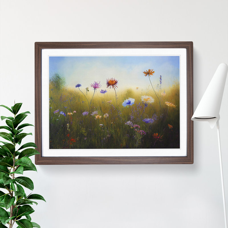 Stunning Wildflowers Floral - Single Picture Frame Painting, 46cm H x 64cm W x 2cm D, Walnut