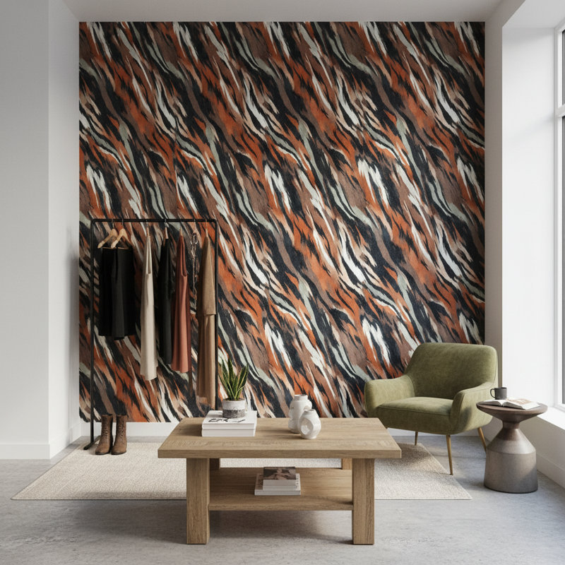 Papier peint à motif animalier et rayures murales amovibles modernes