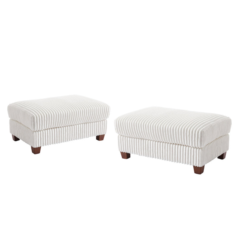 Modern Upholstered Faux Fur Square Ottoman(Set Of 2), Beige