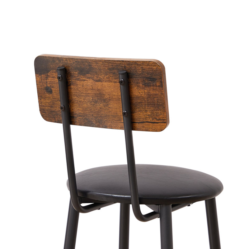 Ensemble de 3 tables de bar en brun rustique, tabourets rembourrés en polyuréthane avec petit espace et chaises, rembourré pour les espaces de vie compacts