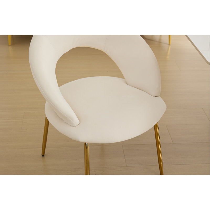Meshea Dining Chair with Sleek Metal Legs, Velours blanc, Ensemble de 1