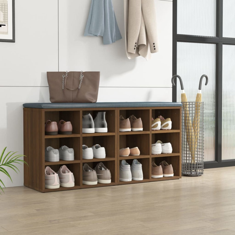 12 Pair Flip Down Shoe Storage, Brown Oak
