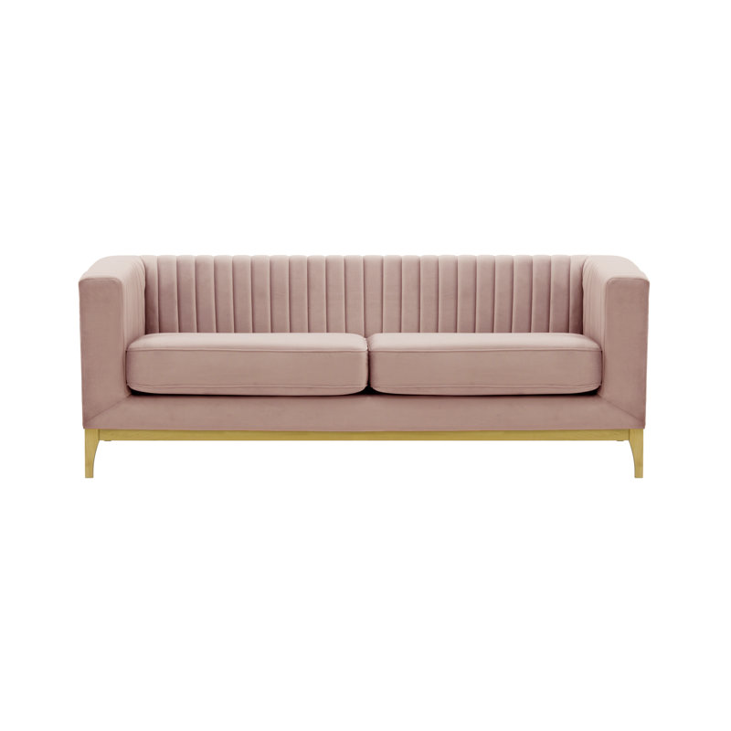 Buker Velvet Square Arms Sofa, Like Oak, Pink