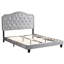 Grand lit tapissier capitonné en velours gris - Lumières à DEL à base de lattes en bois robuste de style incurvé Assemblage facile Aucun sommier tapissier requis avec capitonnage et support en tissu gris inclus-1394955170