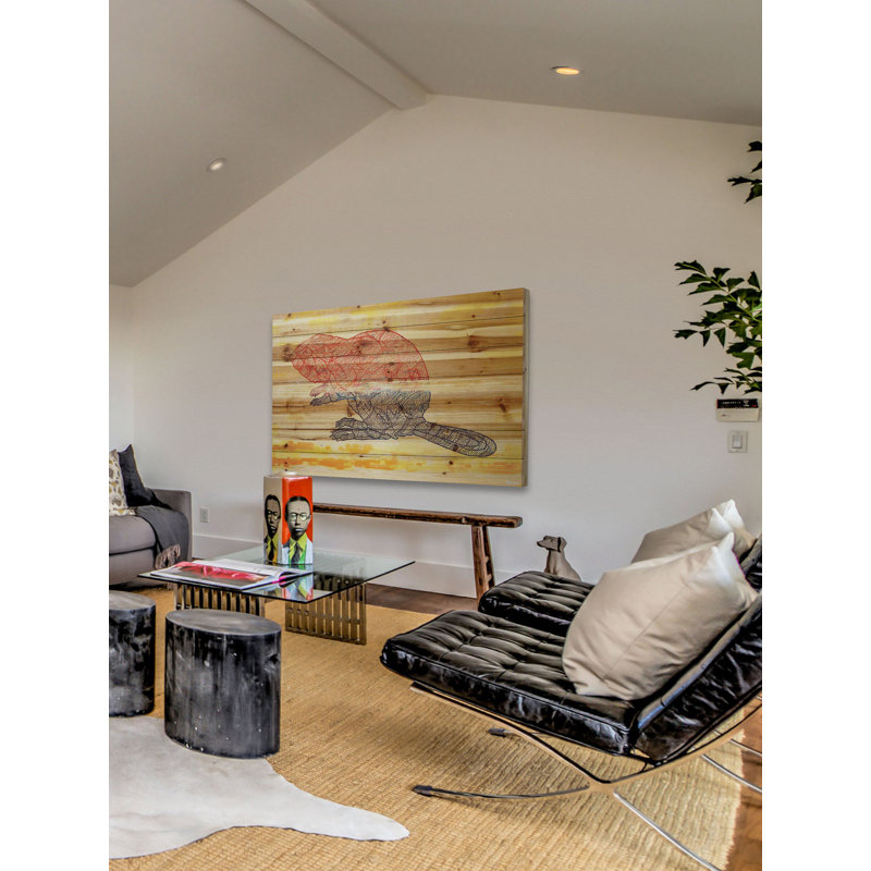 «Beaver», reproduction sur bois de pin naturel, H 30 po x l 45 po x P 1,5 po