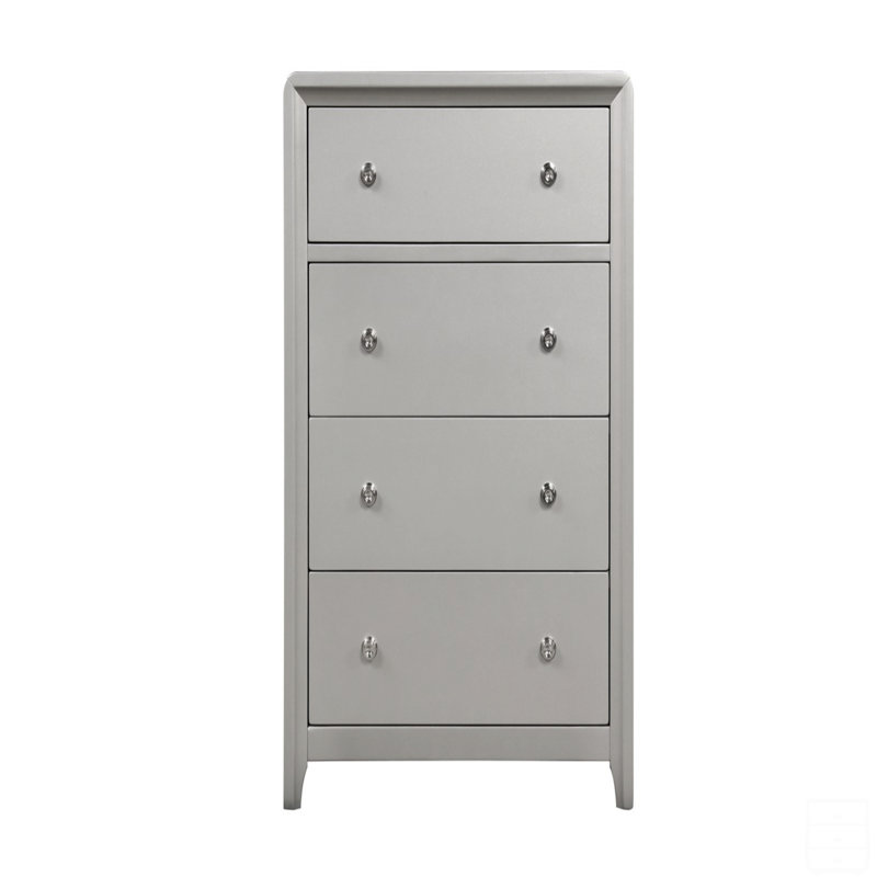 Commode luxueuse 1 pièce nickel brossé avec poignées 4 tiroirs à queue d'aronde anglaise