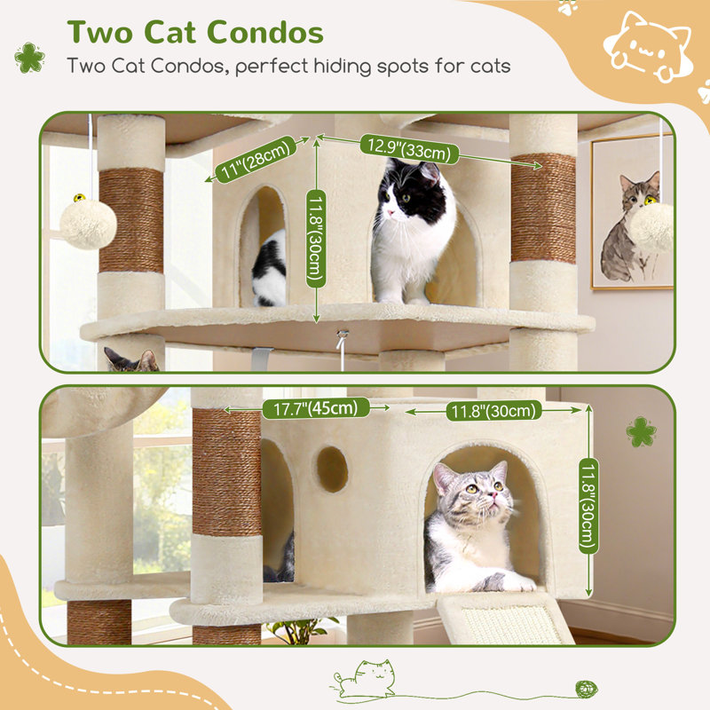 Tour pour arbre à chat multi-niveaux de 83 po pour chats d'intérieur avec poteau à griffes en sisal 83 po, Beige