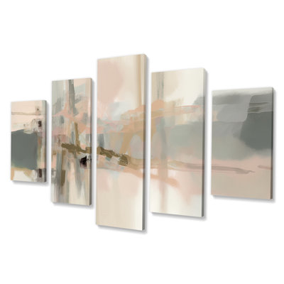 «Knowing Vintage Pink Minimal Retro Simplicity», reproduction d'art abstraite, 5 panneaux