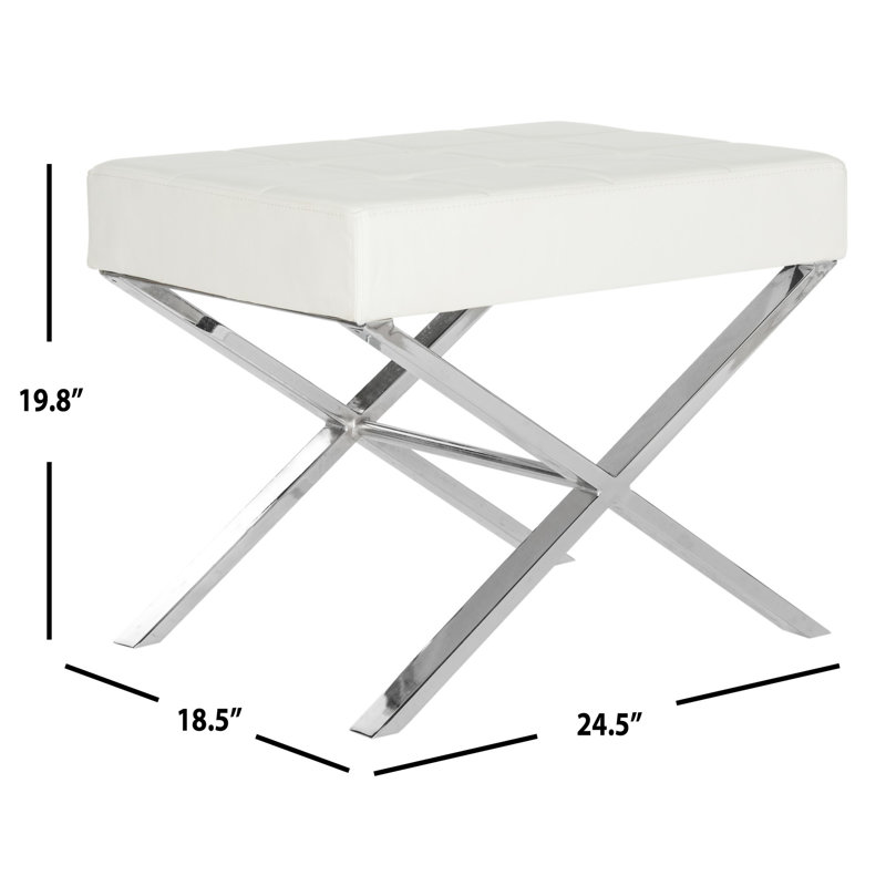 Sienna White Faux Leather Ottoman with Chrome X-Legs