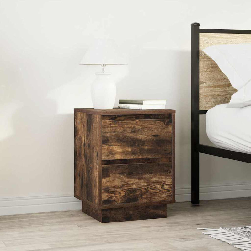 Darlisha 38cm W Manufactured Wood Bedside Table, Smoked Oak, 1