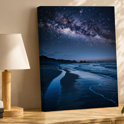 Canvas A Serene Night Seascape Under A Star Filled Sky Showcasing Wall Art The Milky Way Arching Across The Canvas With Vibrant Blues Canvas Wall Art
