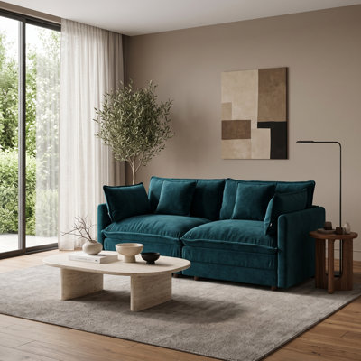 Canapé modulaire surdimensionné à deux places en chenille à assise profonde et coussins de dossier moelleux
