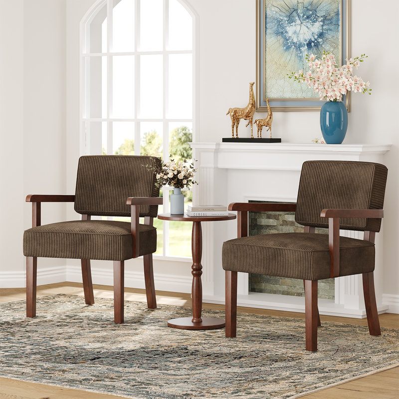 Soave 32.6'' Tall Velvet Accent Chairs Sets for Living Room, Accent Armchair with End Table, Brown