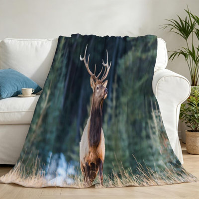Jeté en flanelle transparente molletonnée, imprimé wapiti Wild Banan
