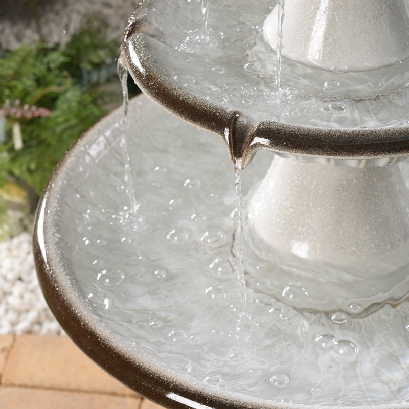Jambi Handcrafted Outdoor Ceramic / Porcelain Floor Fountain with Lights