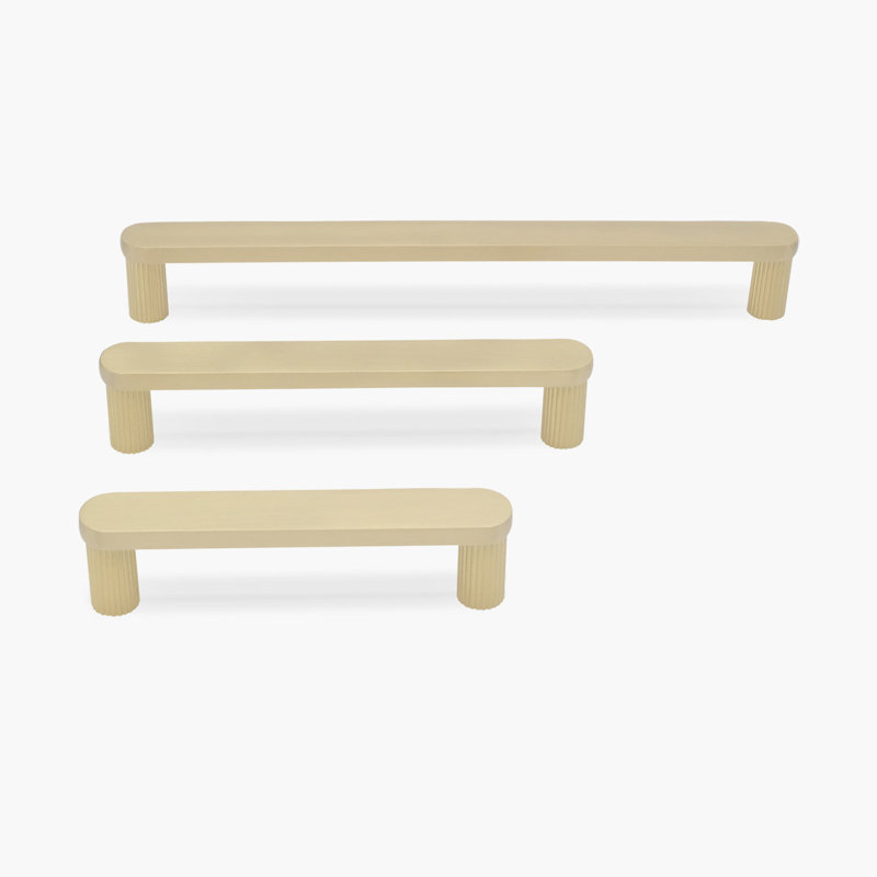 Ribbed Bar / Handle Pull with Fluted Stems, Satin Brass, 12"