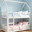 Castle House Twin Over Twin Solid Wood Bunk Bed with Built-In Side Ladder, Kids Full Guardrail Bunk Bed No Mattress