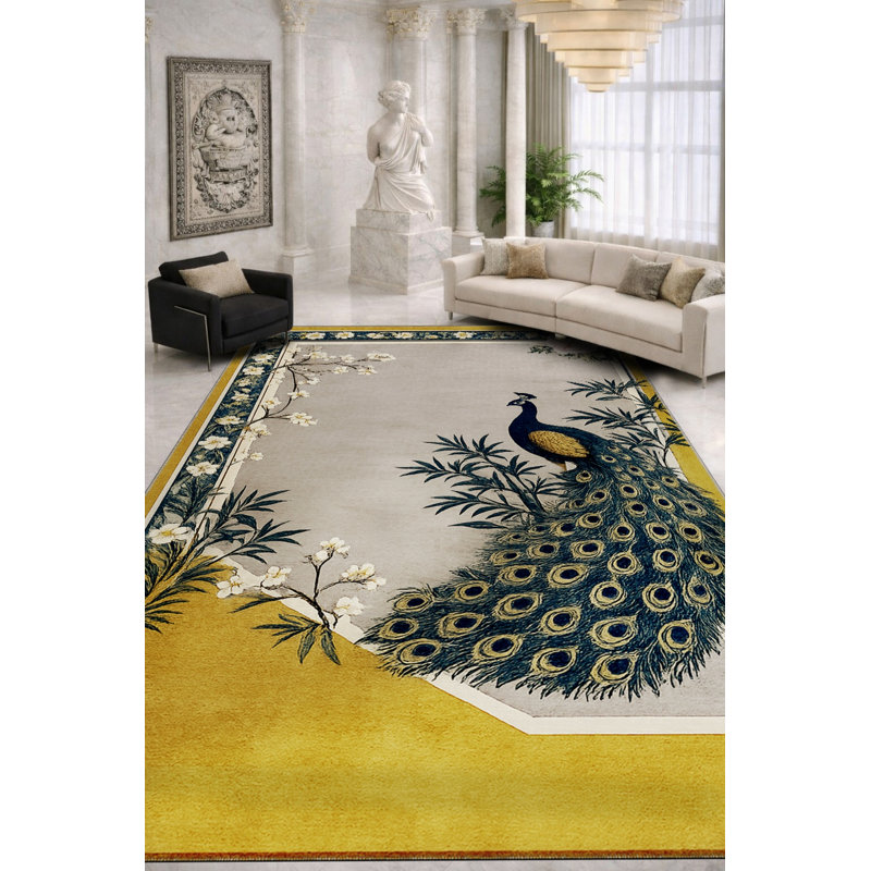 MOSSO Beige Floral Washable Woven Backing Area Rug, 2'6" x 9'10"