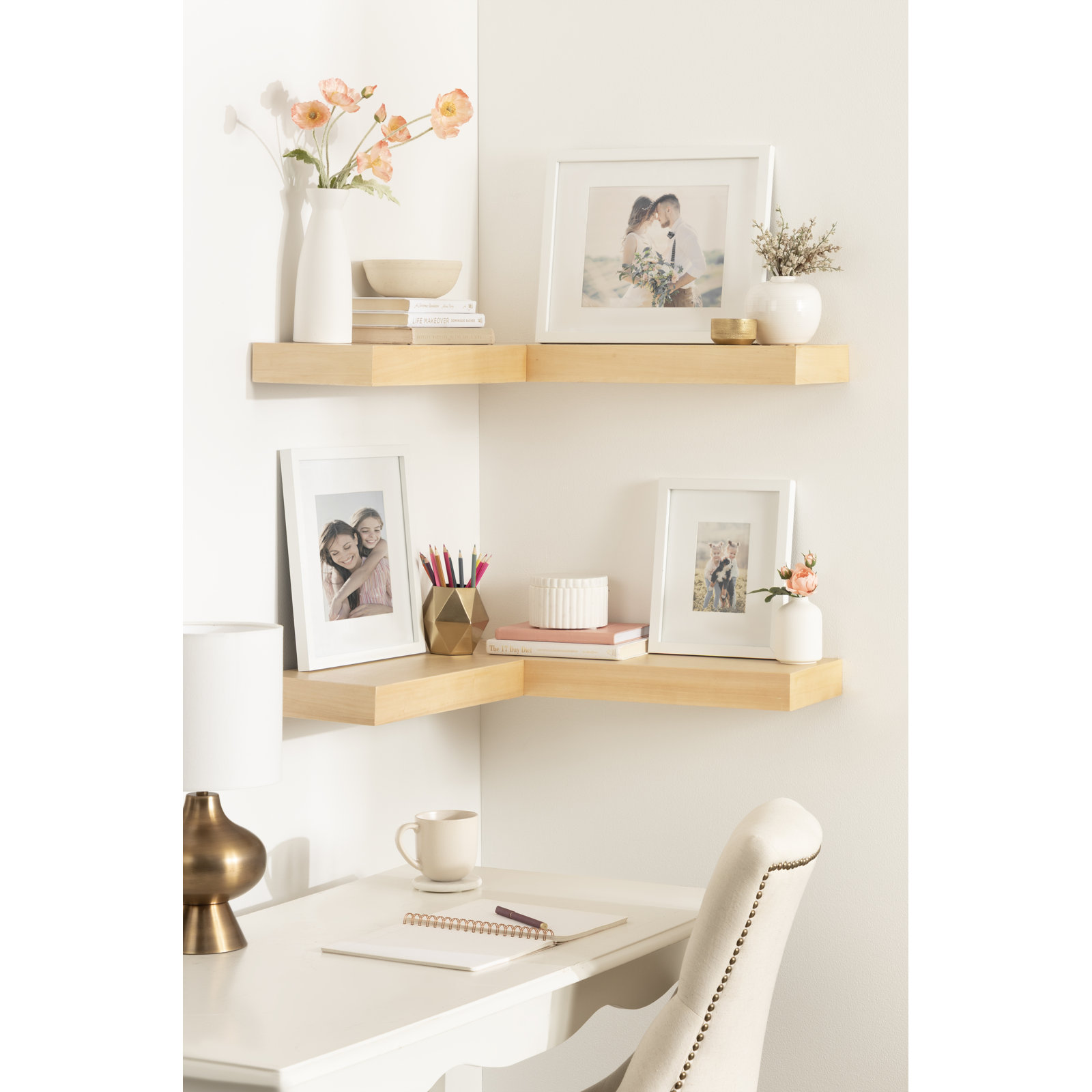 26" Corner Shelf, Natural Wood