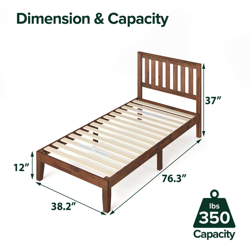 Sawiris Solid Wood Low Profile Platform Bed, Twin, Espresso Dark Brown