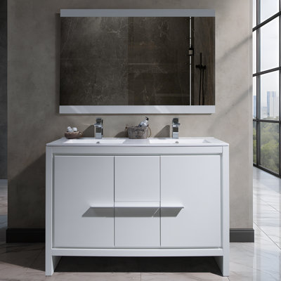 Ensemble de meuble-lavabo double avec miroir l 48 po x P 18 po x H 34 po Artemis