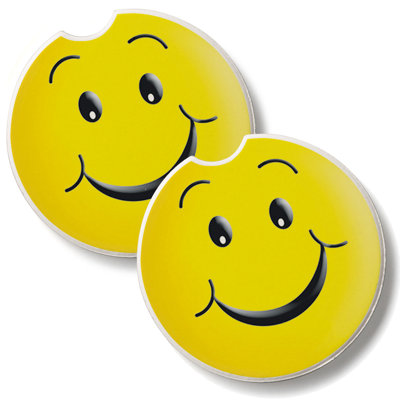 Yellow Happy Face 2 Pack Stone Car Coasters