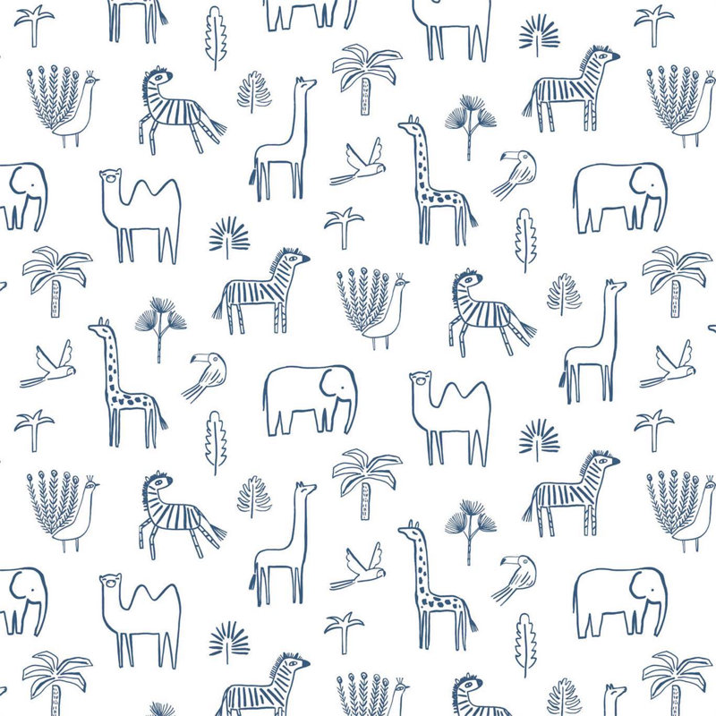 Funky Jungle 10.05m x 52cm Wallpaper Roll, Navy